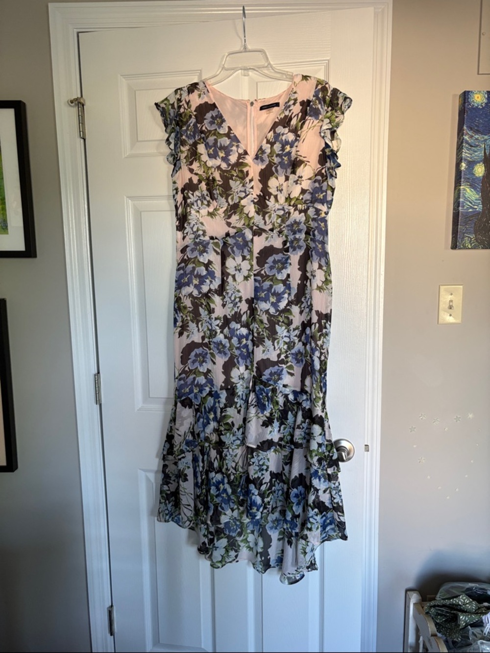 Tommy Hilfiger Pink Floral V-Neck Ruffle Midi Dress